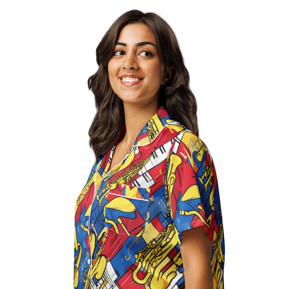 Sonic Geometry on Women's Short Sleeve Pajama Top — Left Front