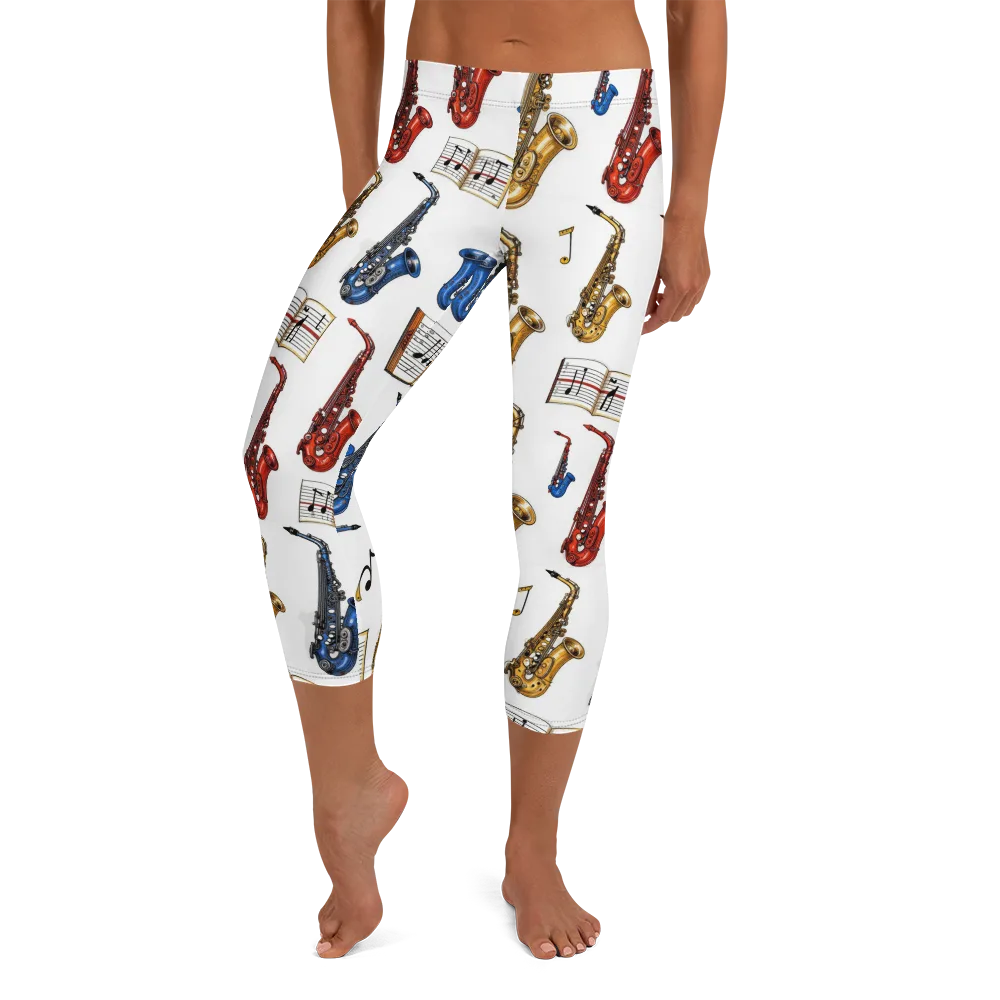 Saxophone Serenade on Capri Leggings — Front