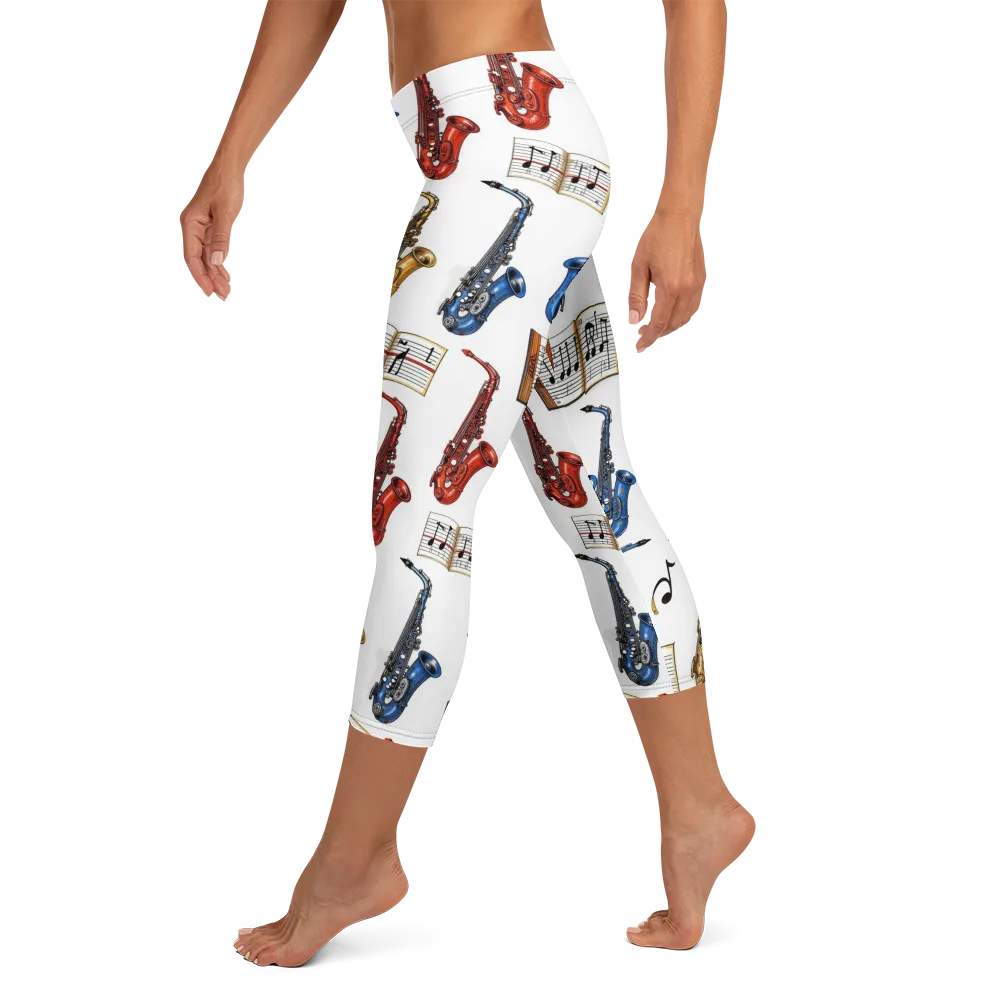 Saxophone Serenade on Capri Leggings — Left