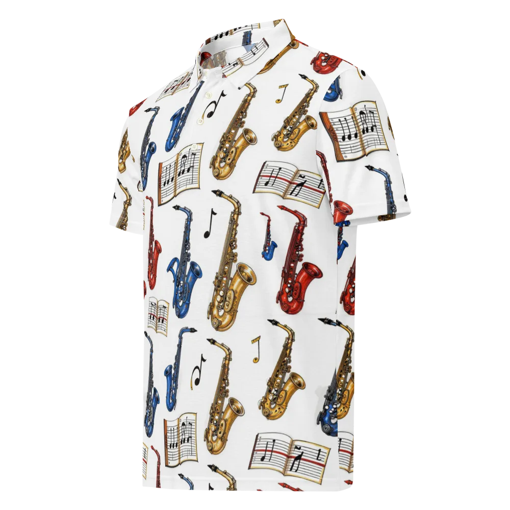 Saxophone Serenade on Men's Slim Fit Polo Shirt — Left Front
