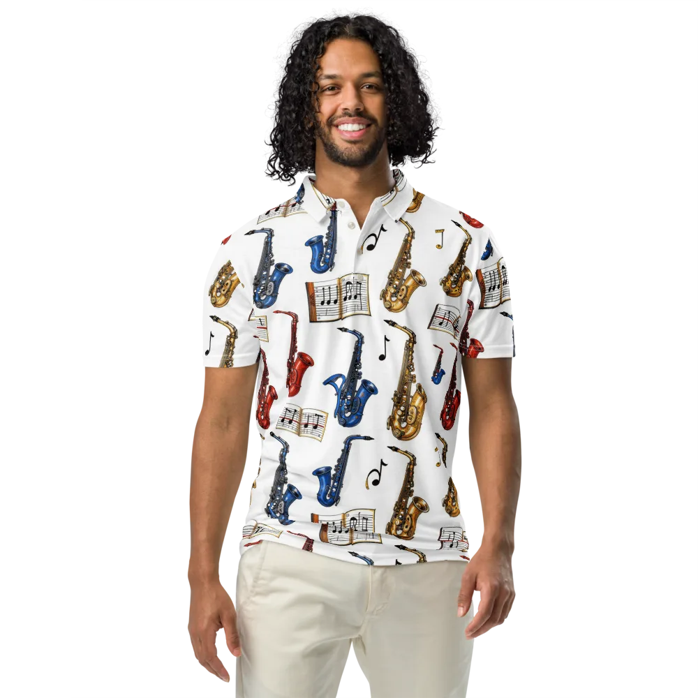 Saxophone Serenade on Men's Slim Fit Polo Shirt — Front
