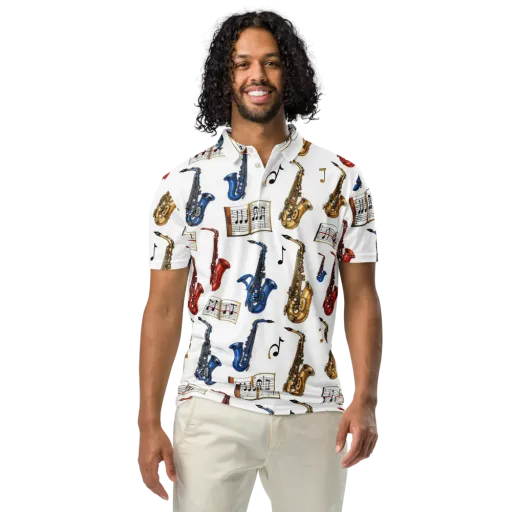 Saxophone Serenade on a Men's Slim Fit Polo Shirt