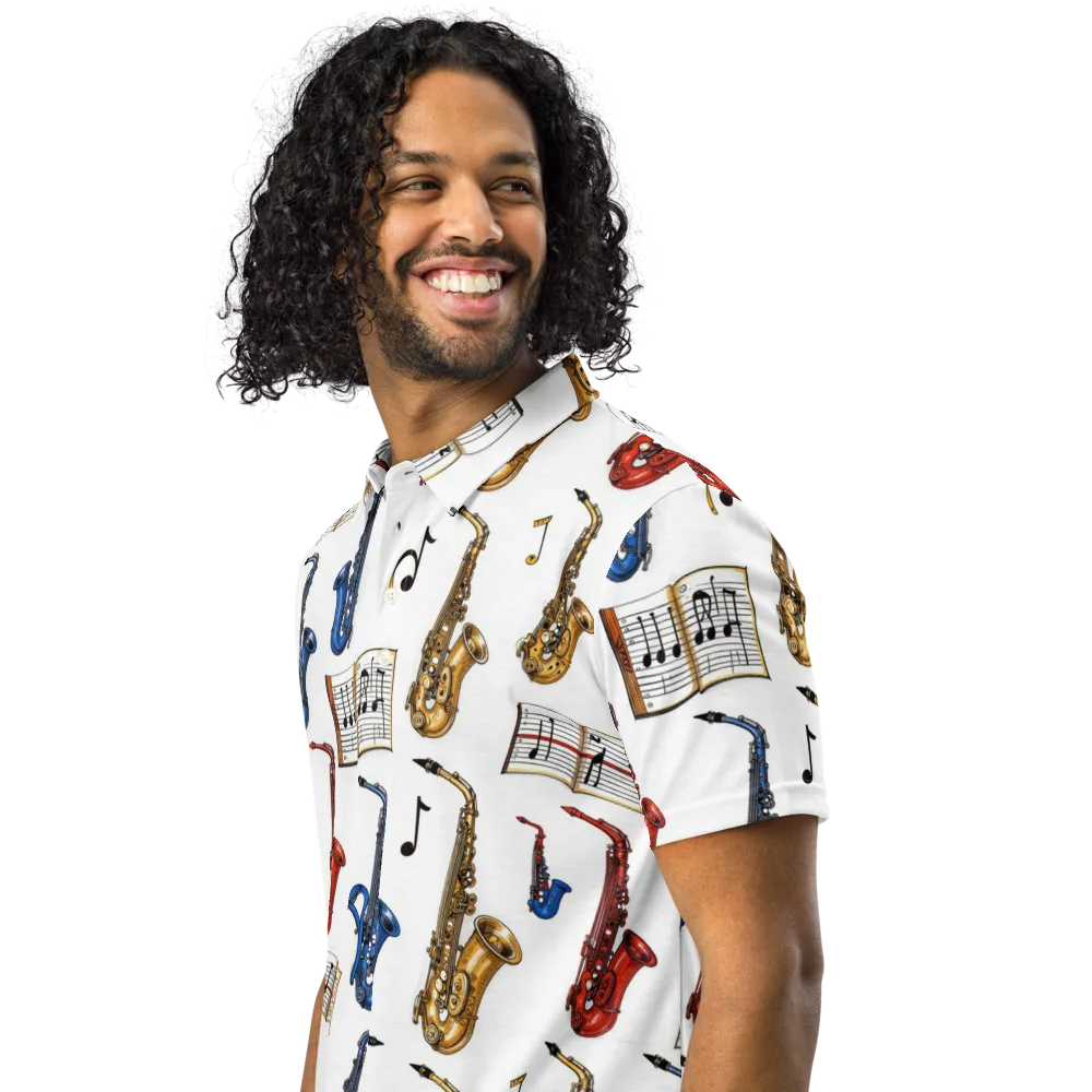 Saxophone Serenade on Men's Slim Fit Polo Shirt — Left Front
