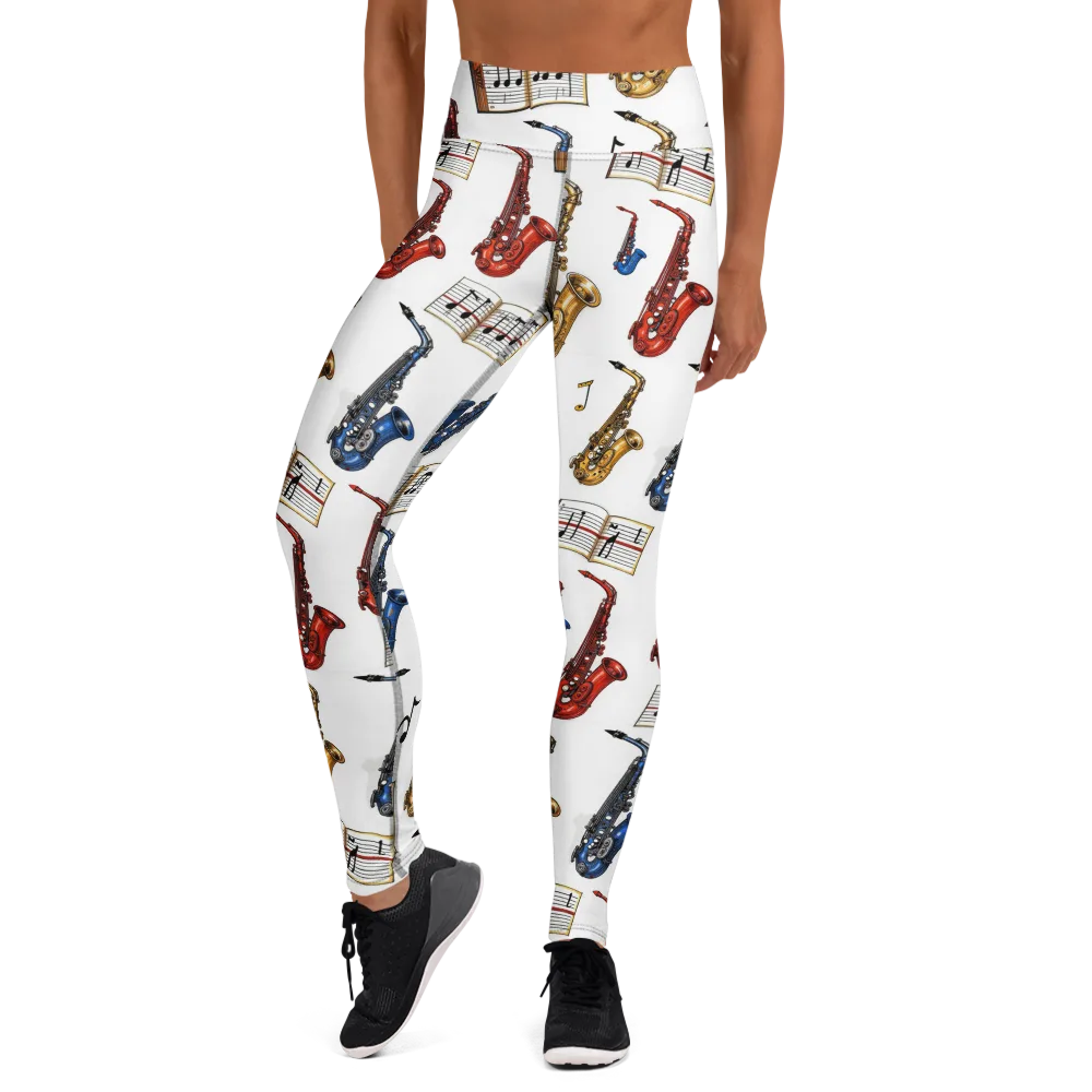 Saxophone Serenade on Yoga Leggings — Front