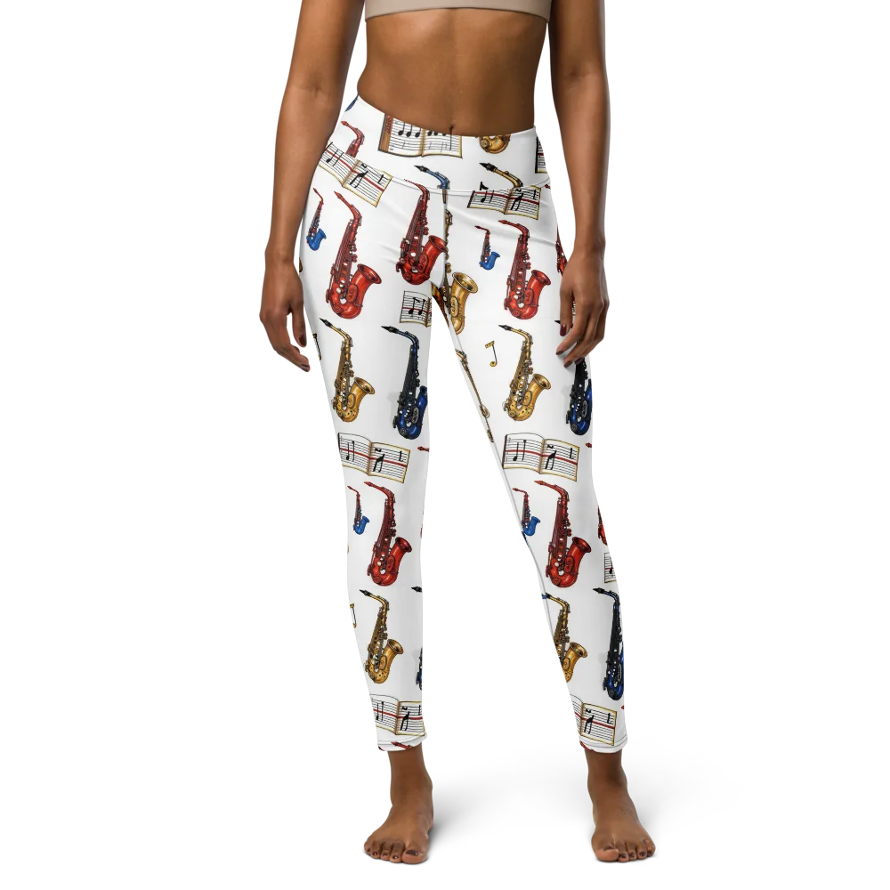 Saxophone Serenade on Yoga Leggings — Front