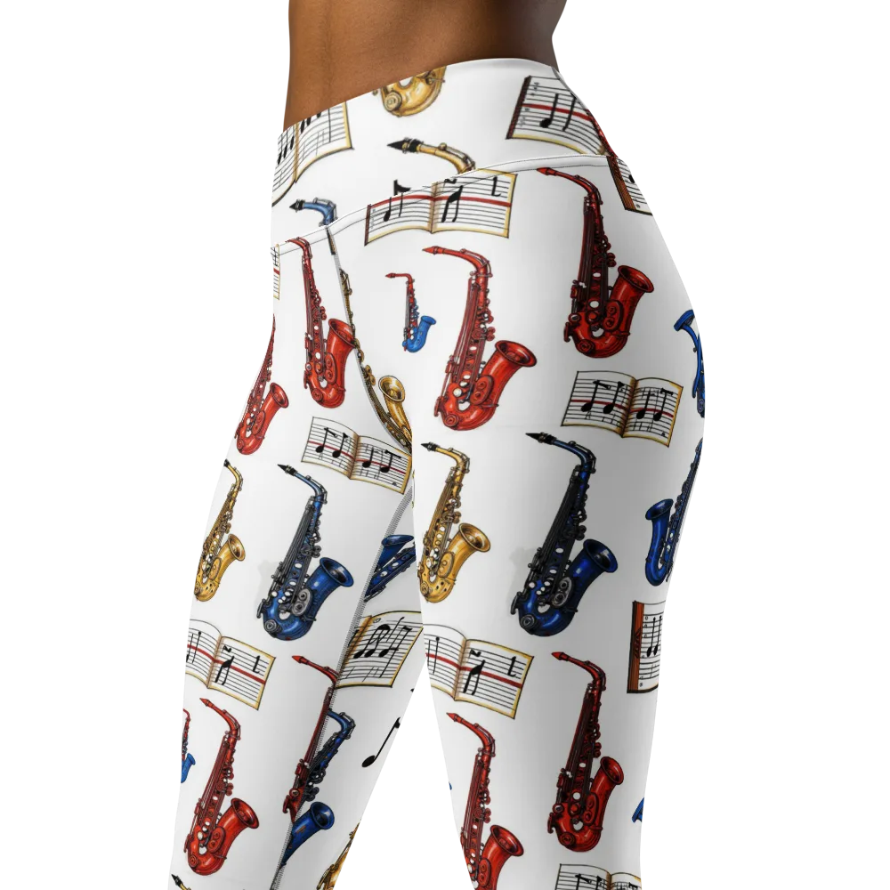 Saxophone Serenade on Yoga Leggings — Left Front