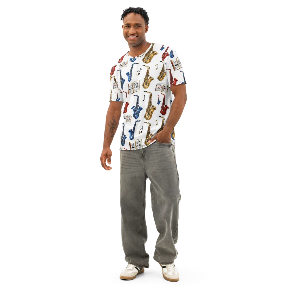 Saxophone Serenade on Men's Cotton Crew Neck T-Shirt — Front