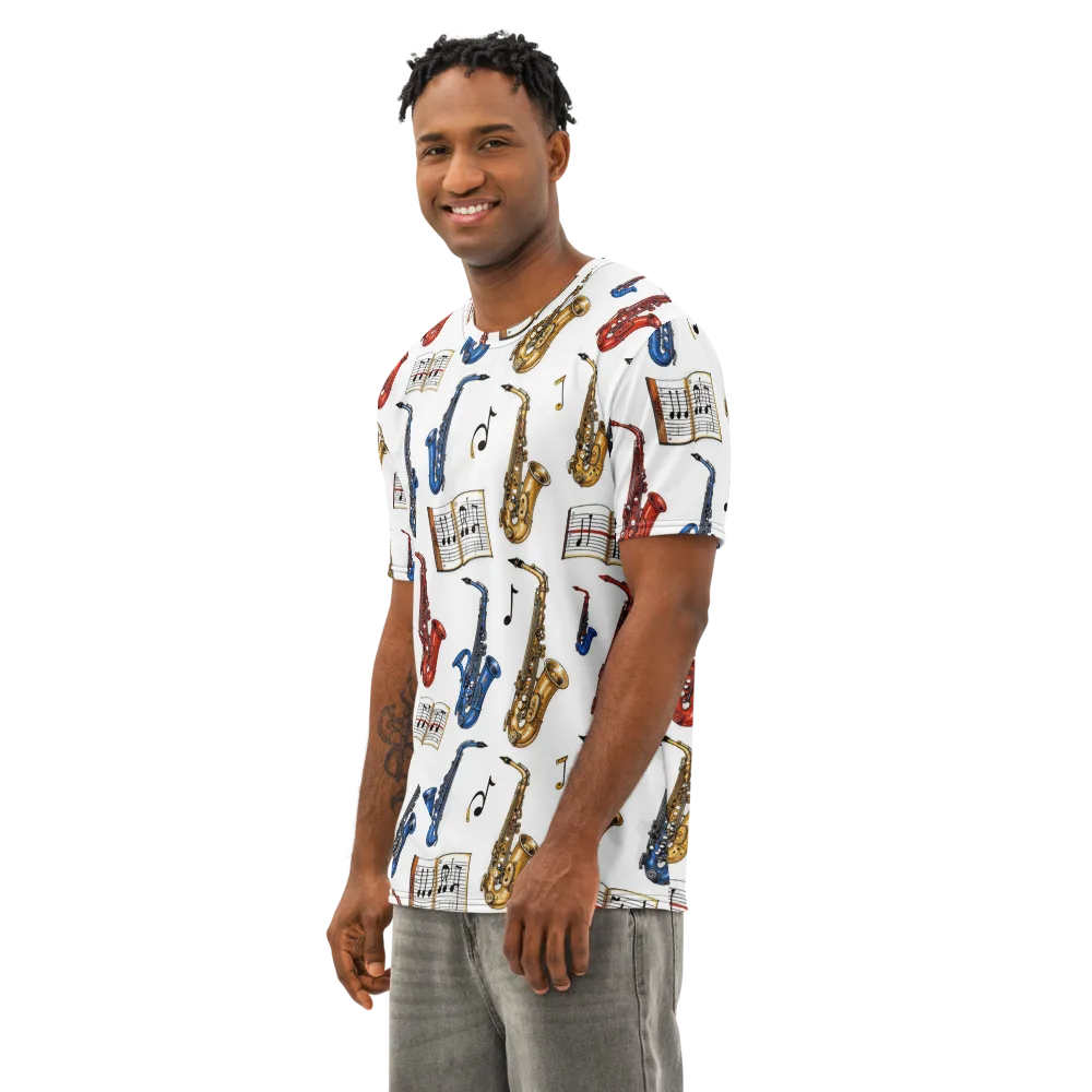 Saxophone Serenade on Men's Cotton Crew Neck T-Shirt — Left Front