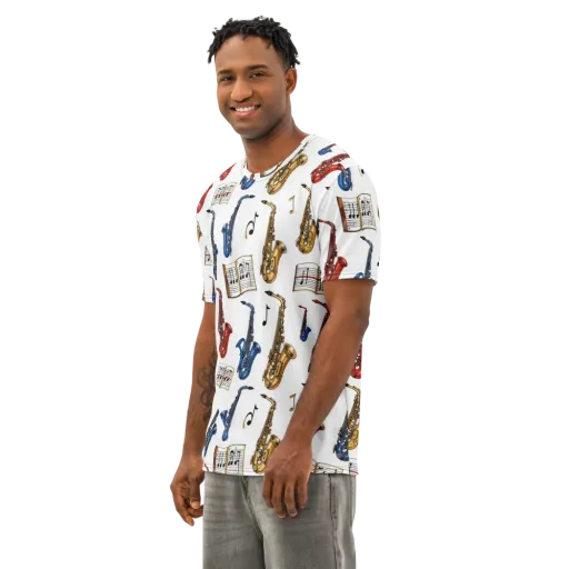 Saxophone Serenade on a Men's Cotton Crew Neck T-Shirt