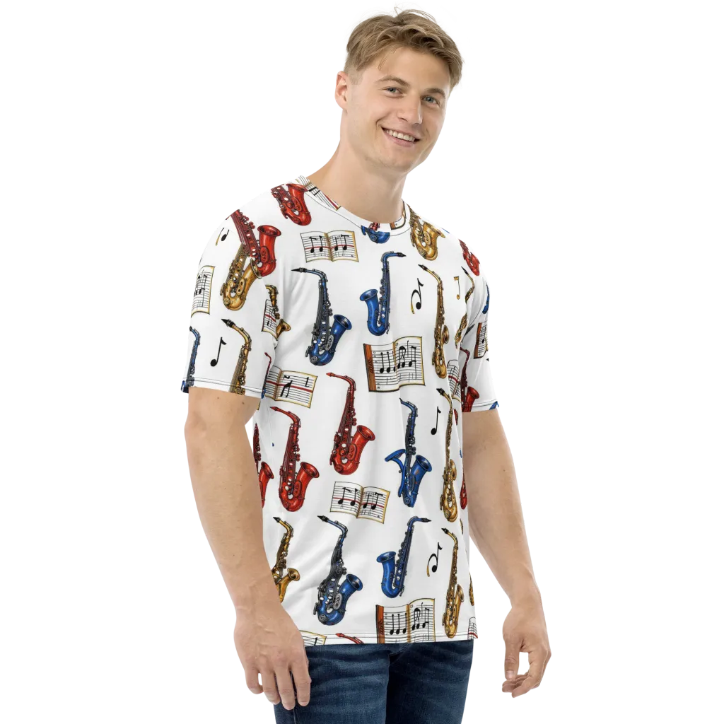 Saxophone Serenade on Men's Crew Neck T-Shirt — Right