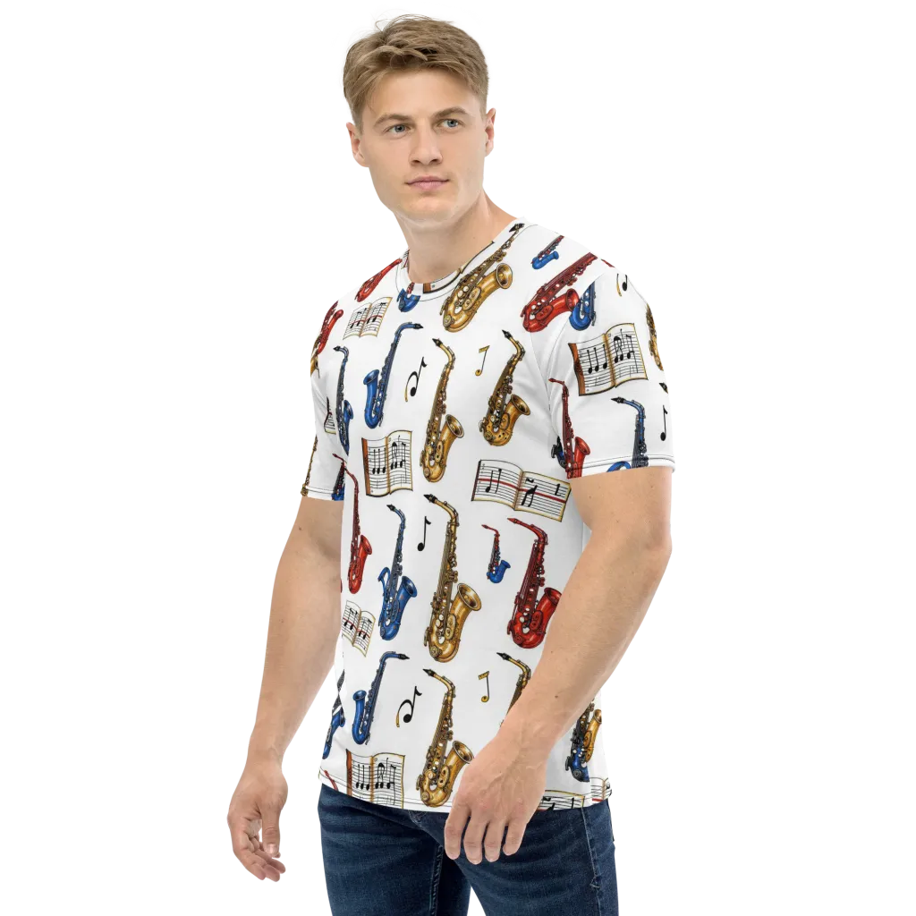 Saxophone Serenade on Men's Crew Neck T-Shirt — Left