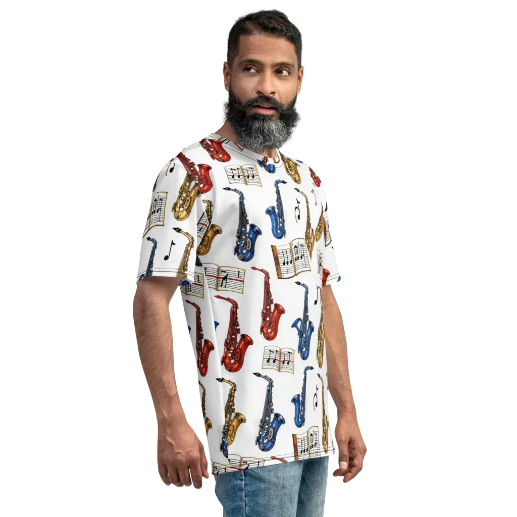 Saxophone Serenade on Men's Crew Neck T-Shirt — Right