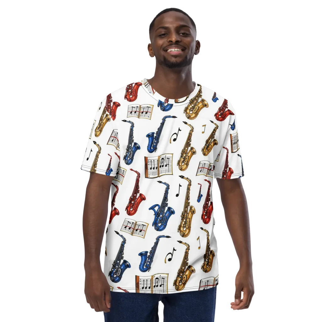 Saxophone Serenade on Men's Crew Neck T-Shirt — Front