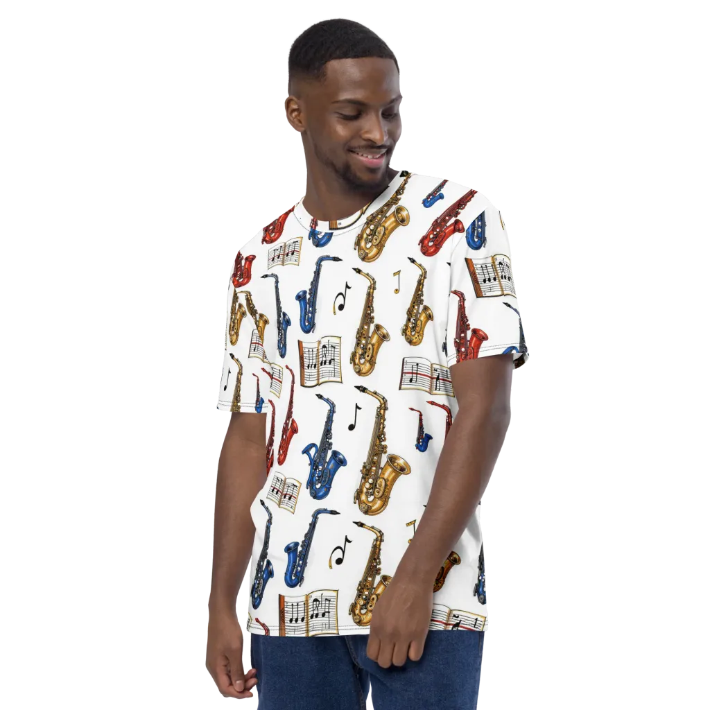 Saxophone Serenade on Men's Crew Neck T-Shirt — Left