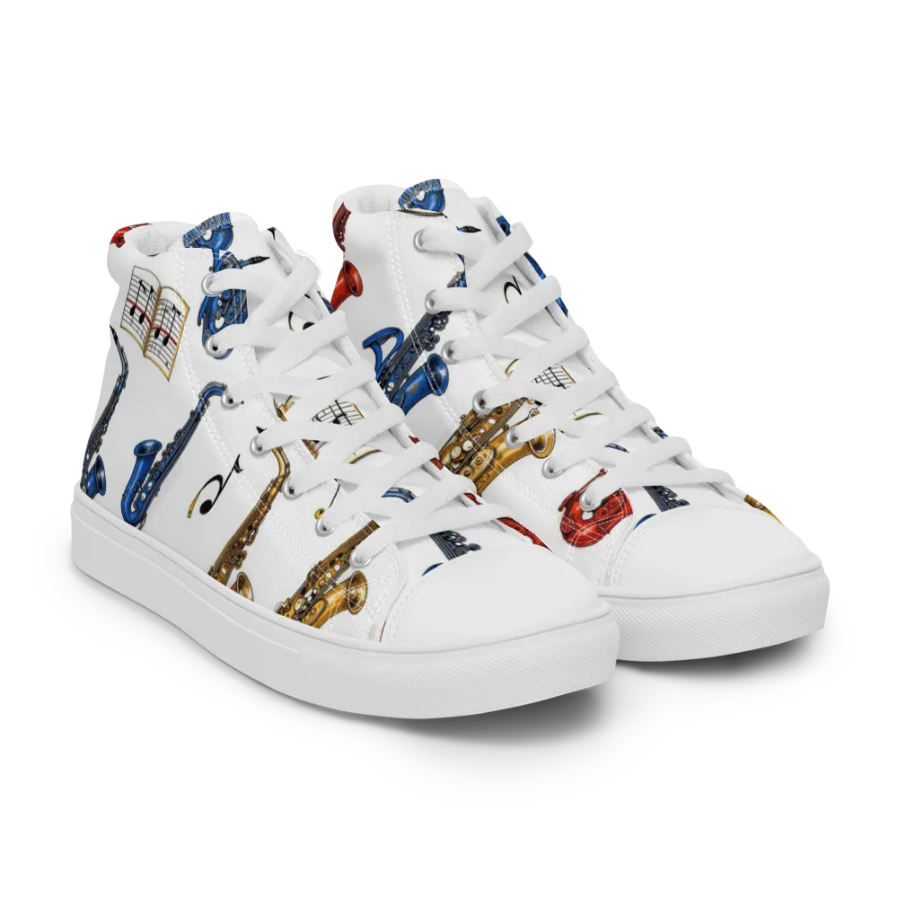 Saxophone Serenade on Men's High Top Canvas Shoes — Right Front