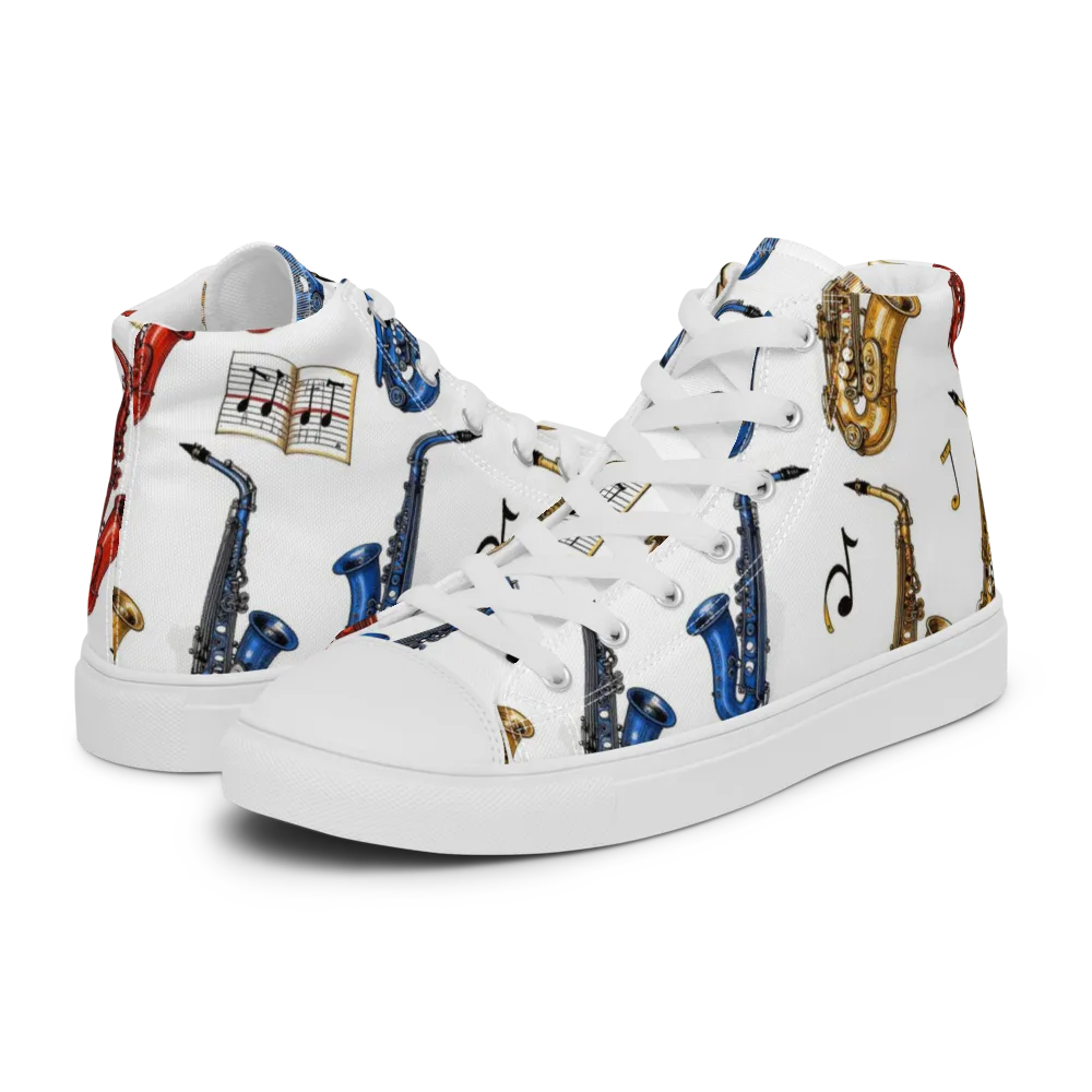 Saxophone Serenade on Men's High Top Canvas Shoes — Left