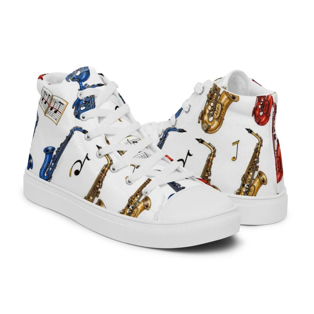 Saxophone Serenade on Men's High Top Canvas Shoes — Right