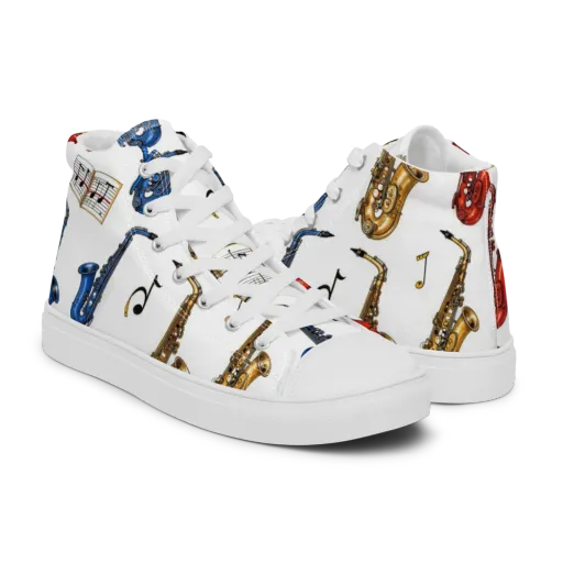 Saxophone Serenade on a Men's High Top Canvas Shoes
