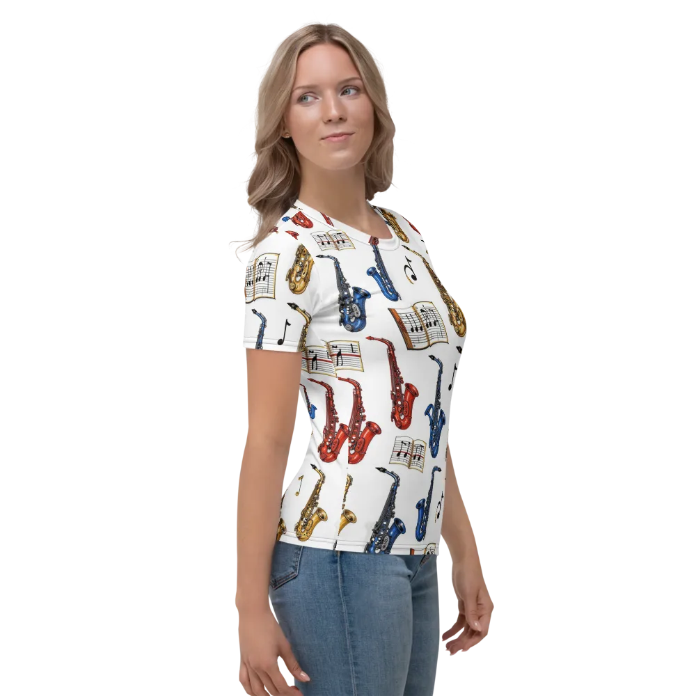 Saxophone Serenade on Women's Crew Neck T-Shirt — Right