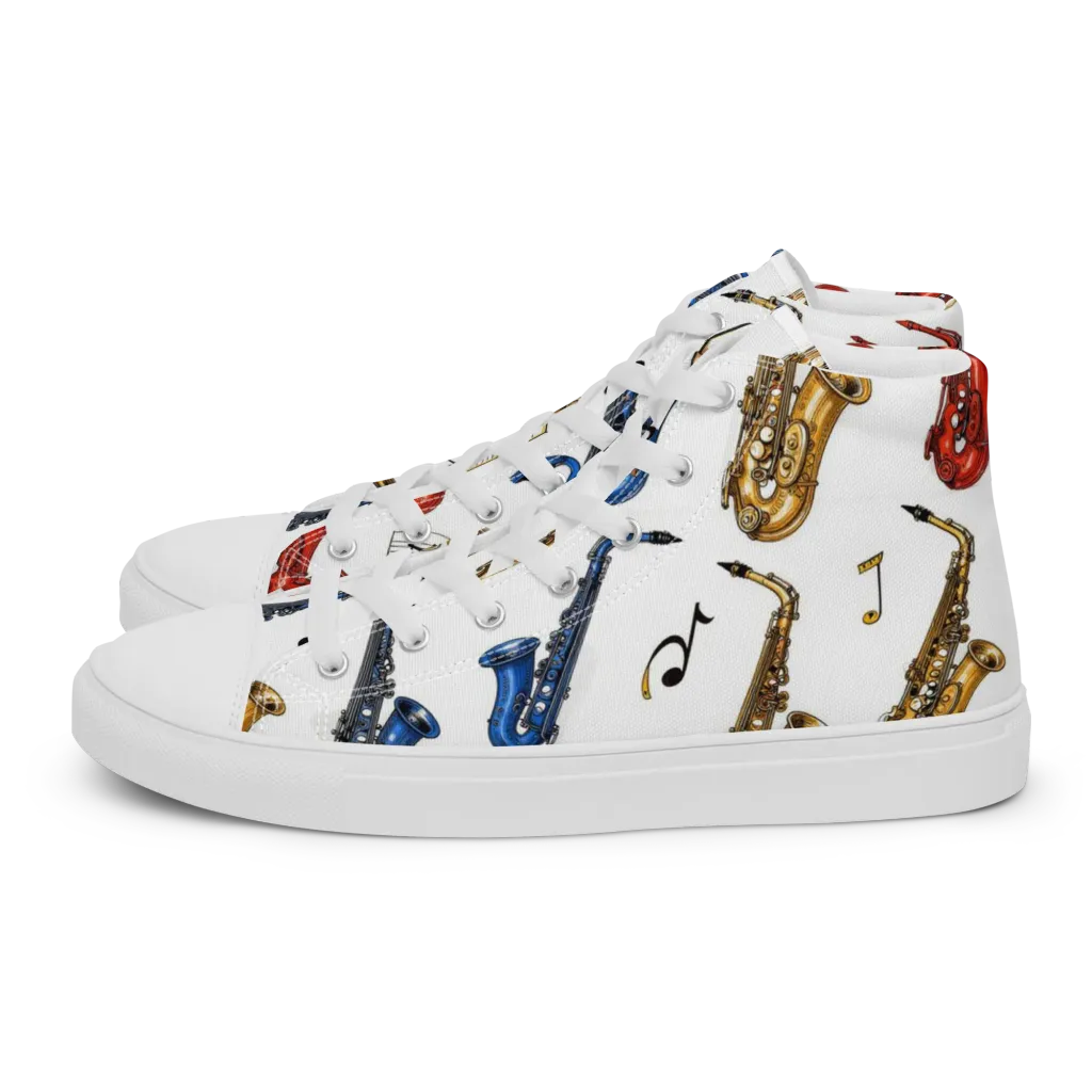Saxophone Serenade on Women's High Top Canvas Shoes — Left