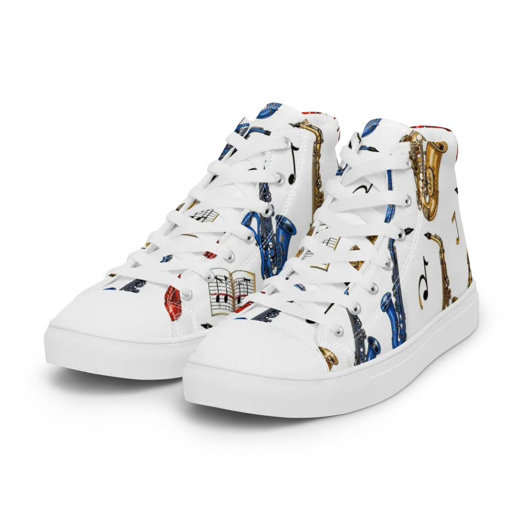 Saxophone Serenade on Women's High Top Canvas Shoes — Left Front