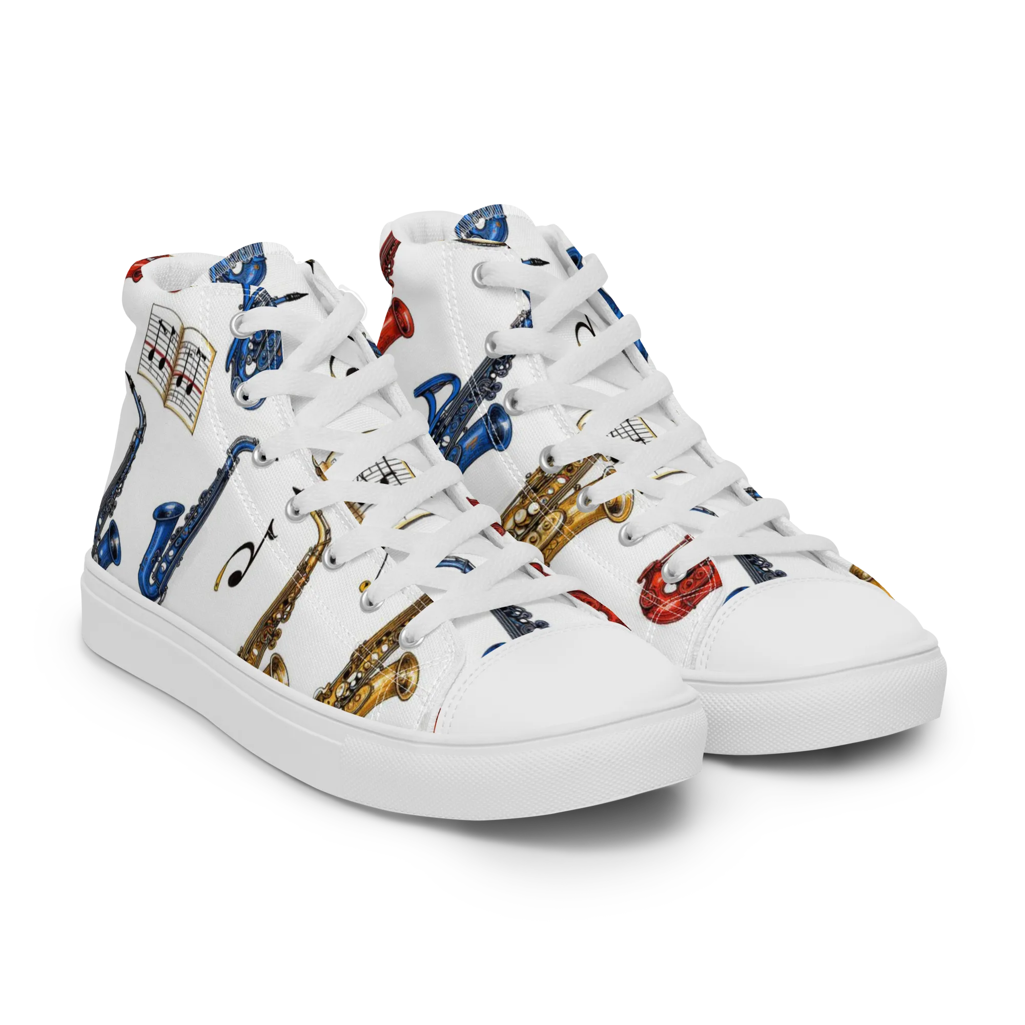 Saxophone Serenade on Women's High Top Canvas Shoes — Right Front