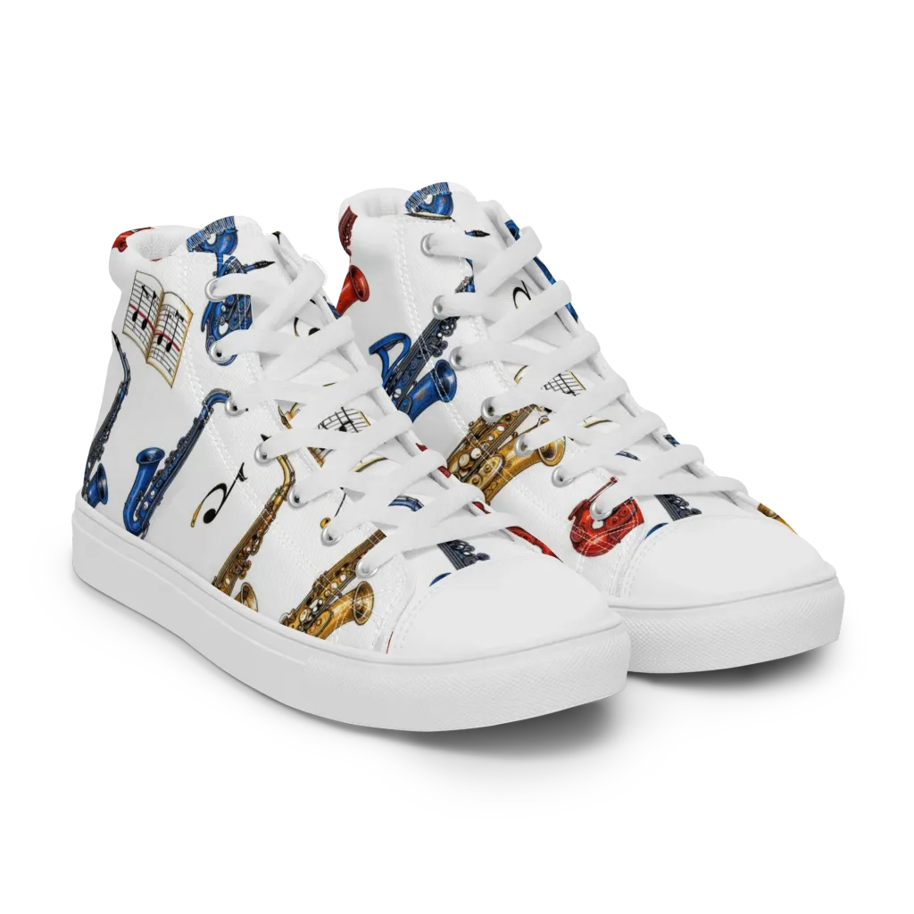 Saxophone Serenade on Women's High Top Canvas Shoes — Right Front