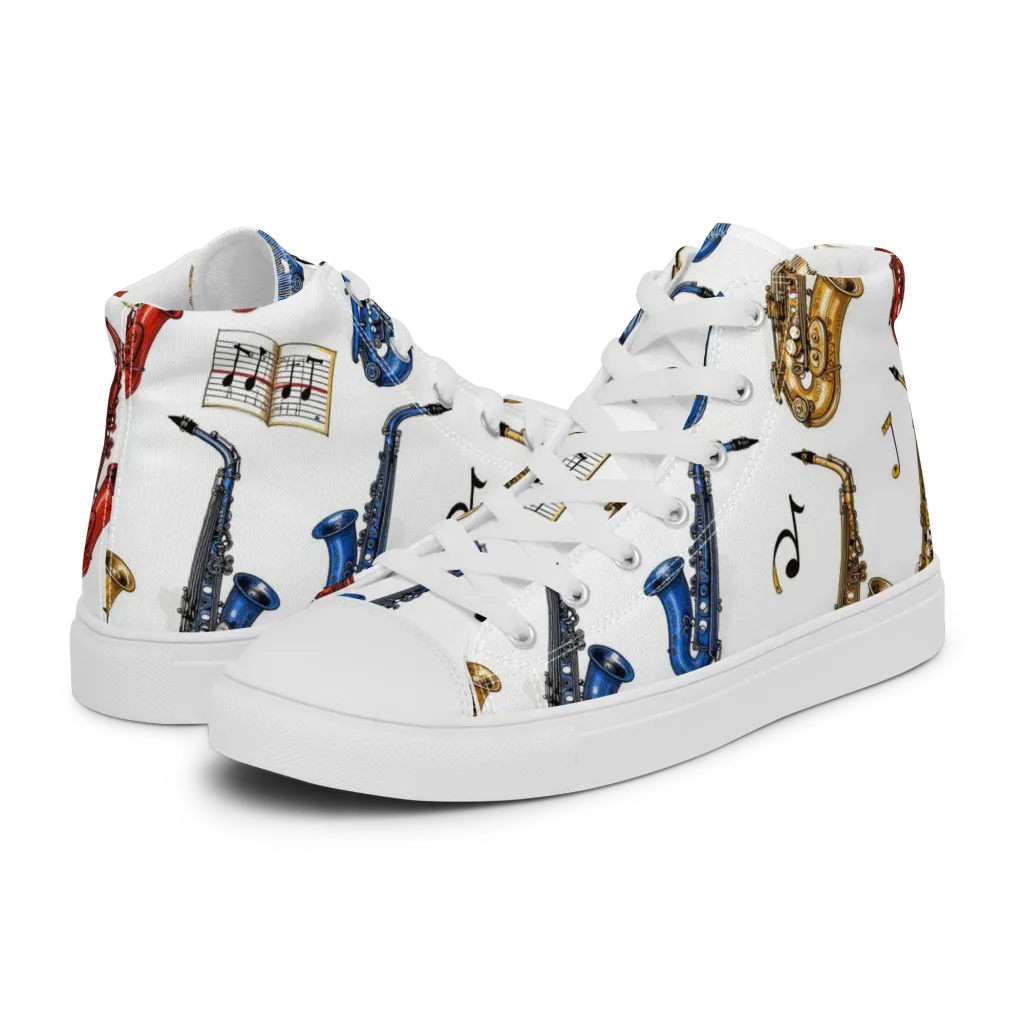 Saxophone Serenade on Women's High Top Canvas Shoes — Left