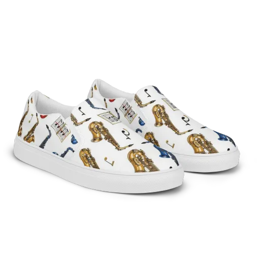 Saxophone Serenade on a Men's Slip-On Canvas Shoes