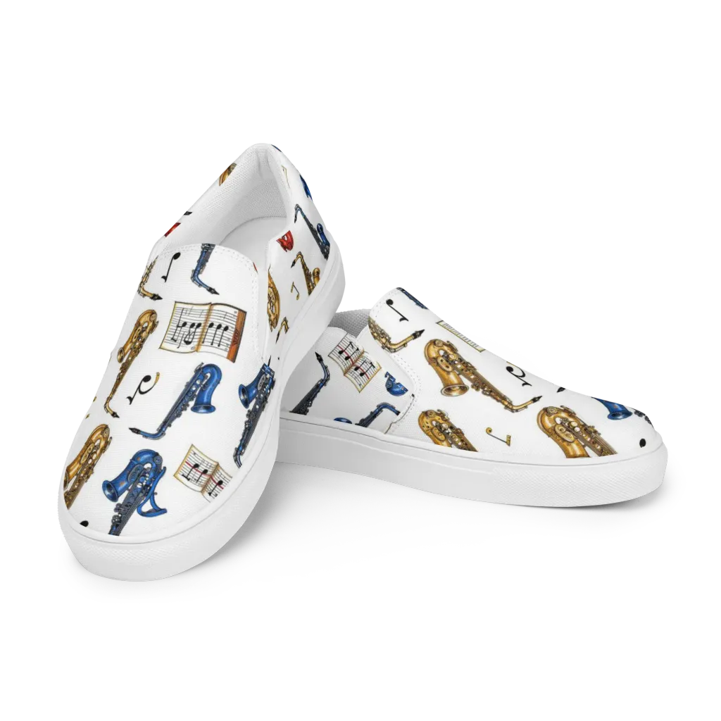 Saxophone Serenade on Men's Slip-On Canvas Shoes — Left Front