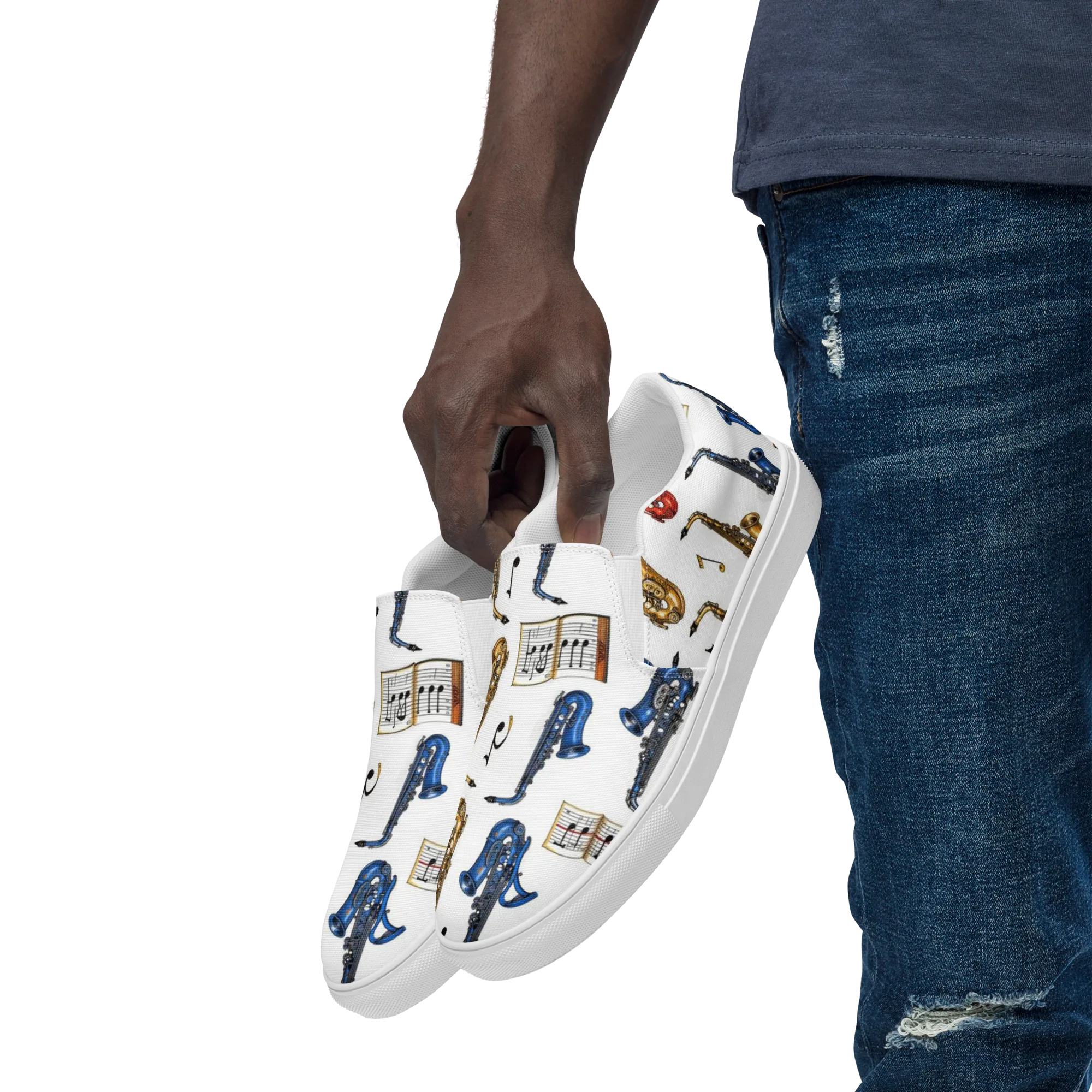 Saxophone Serenade on Men's Slip-On Canvas Shoes — Left Front