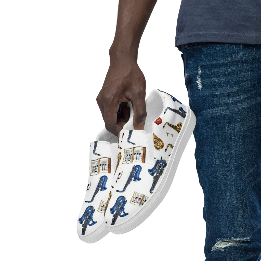 Saxophone Serenade on Men's Slip-On Canvas Shoes — Left Front