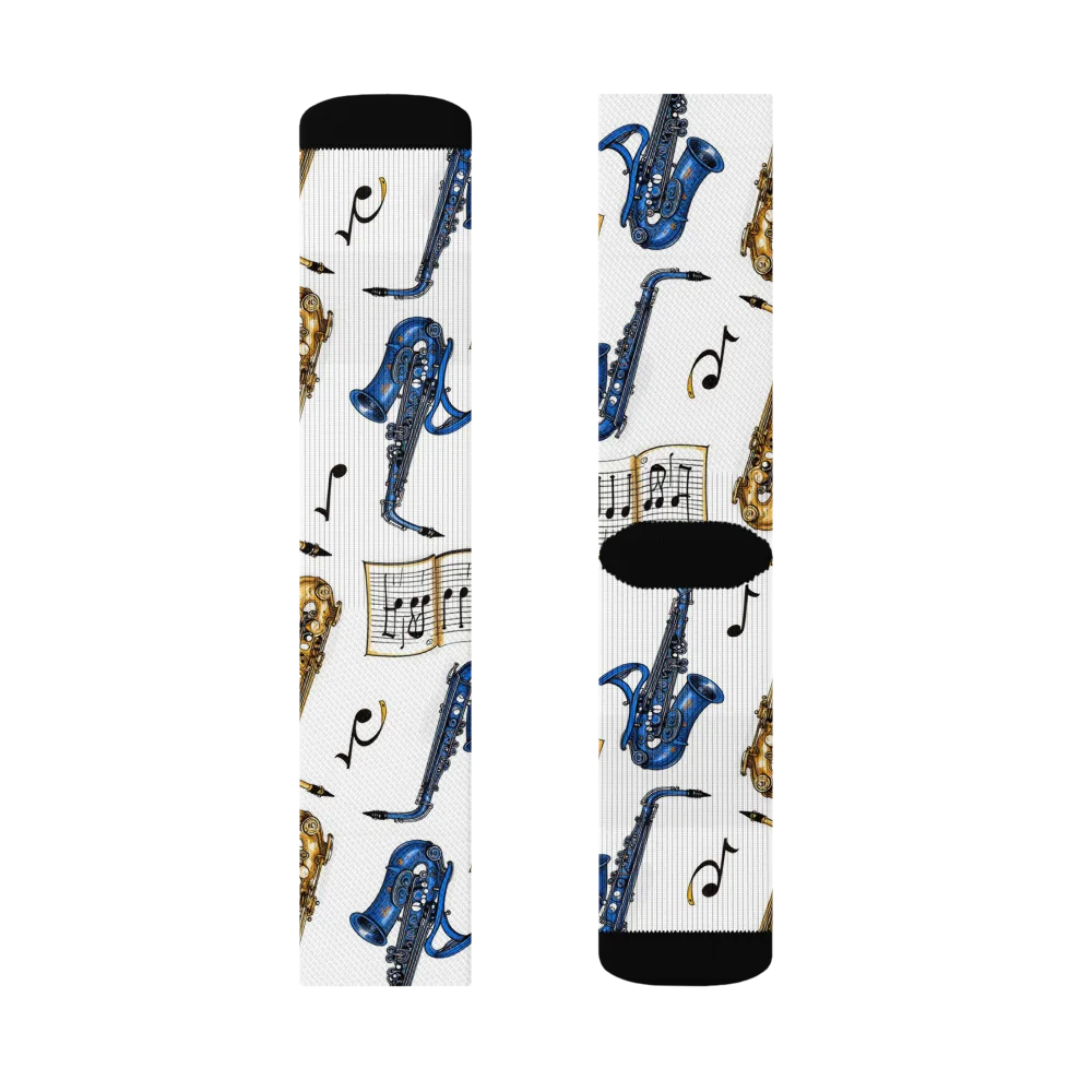 Saxophone Serenade on Socks — Left Sock