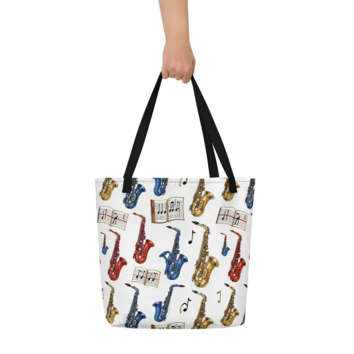 Saxophone Serenade on a Large Tote Bag W/ Pocket