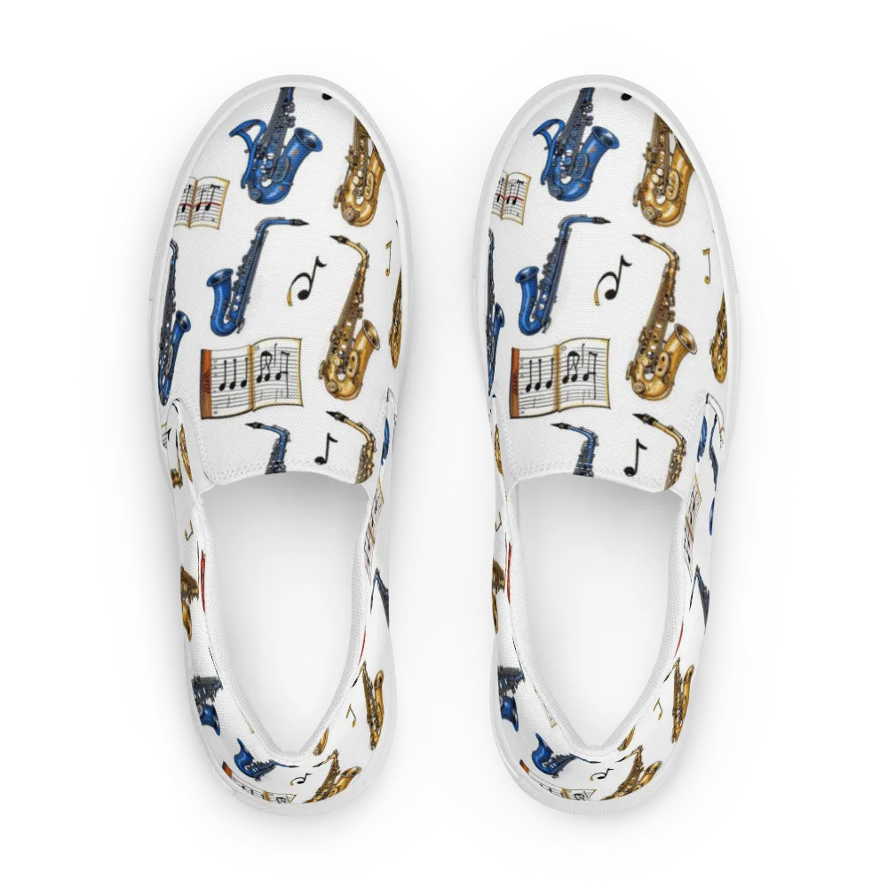 Saxophone Serenade on Women's Slip-On Canvas Shoes — Front