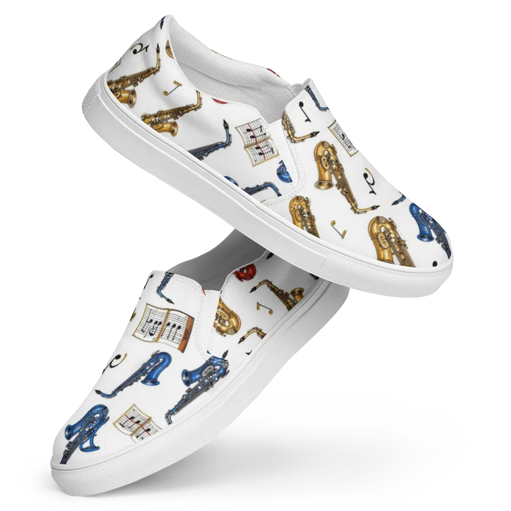 Saxophone Serenade on Women's Slip-On Canvas Shoes — Front
