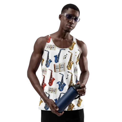 Saxophone Serenade on a Men's Tank Top
