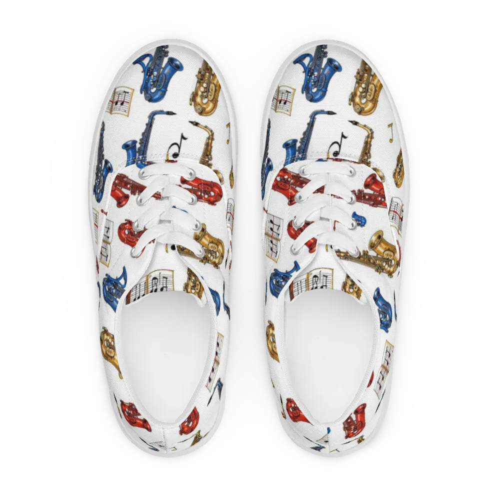 Saxophone Serenade on Men's Lace-Up Canvas Shoes — Front