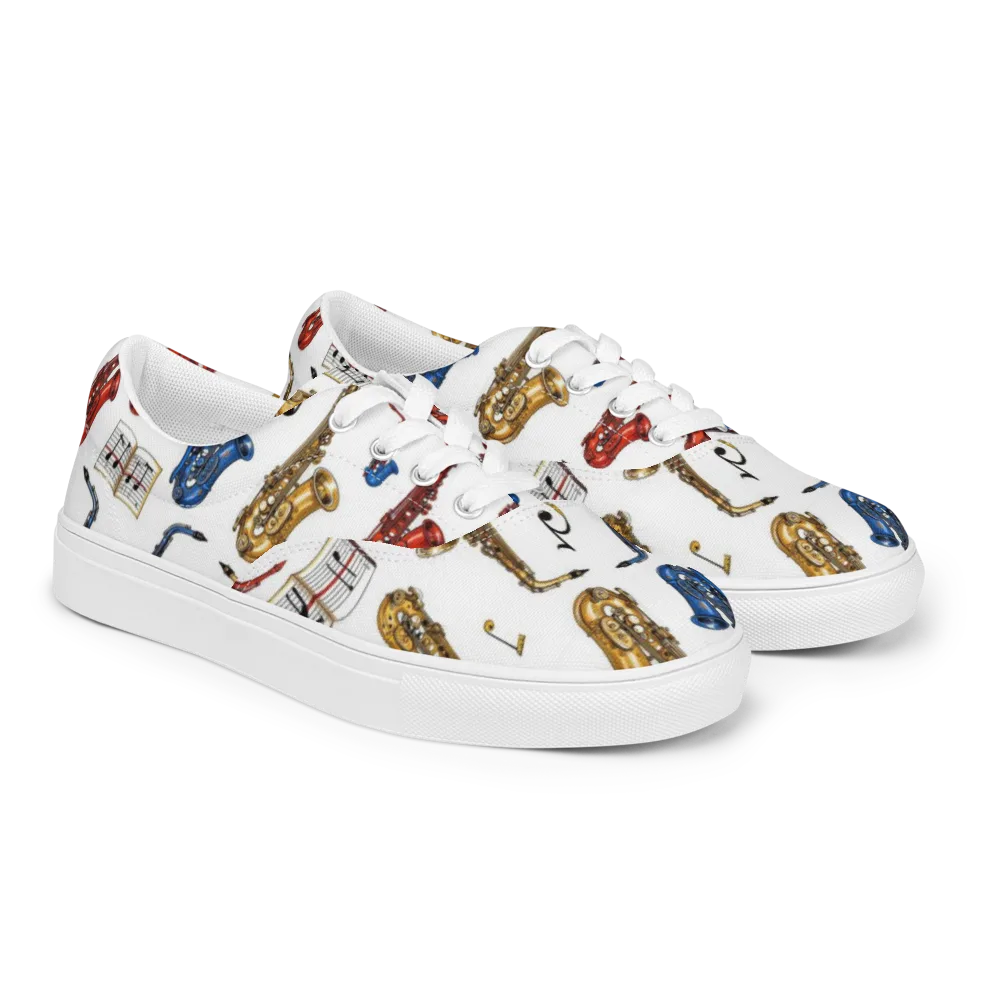 Saxophone Serenade on Men's Lace-Up Canvas Shoes — Right Front