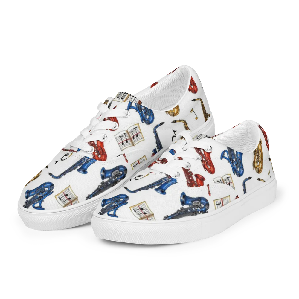 Saxophone Serenade on Men's Lace-Up Canvas Shoes — Left Front