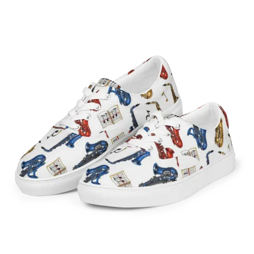 Saxophone Serenade on a Men's Lace-Up Canvas Shoes