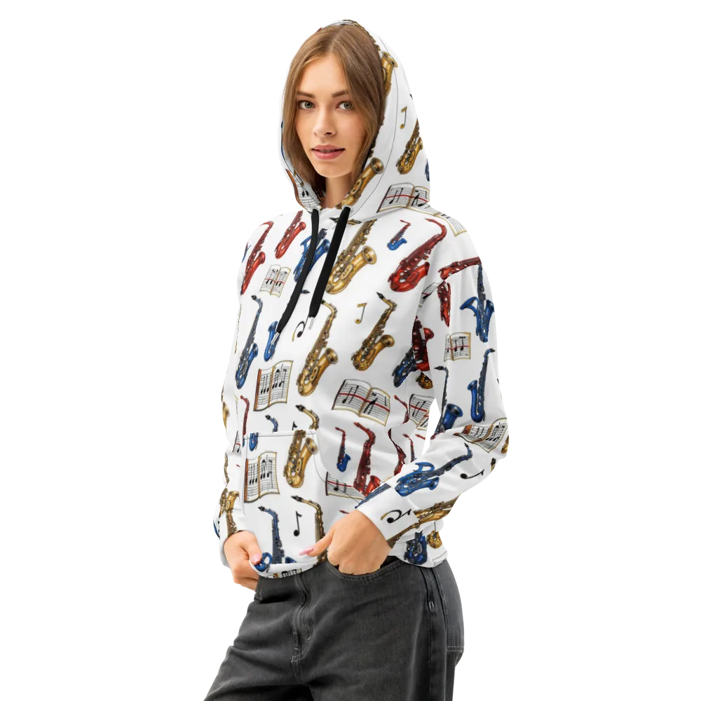 Saxophone Serenade on Cotton Hoodie — Left Front