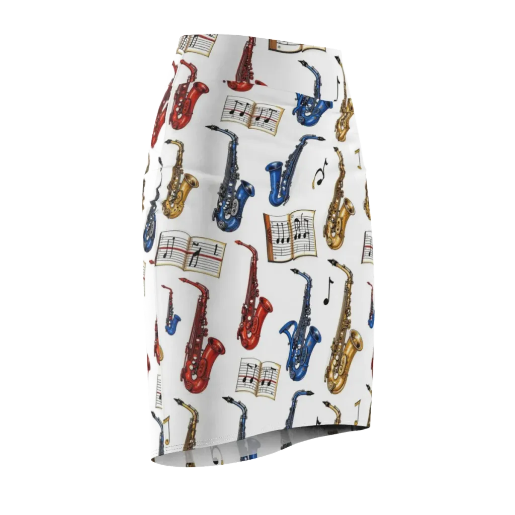 Saxophone Serenade on Pencil Skirt — Front Side