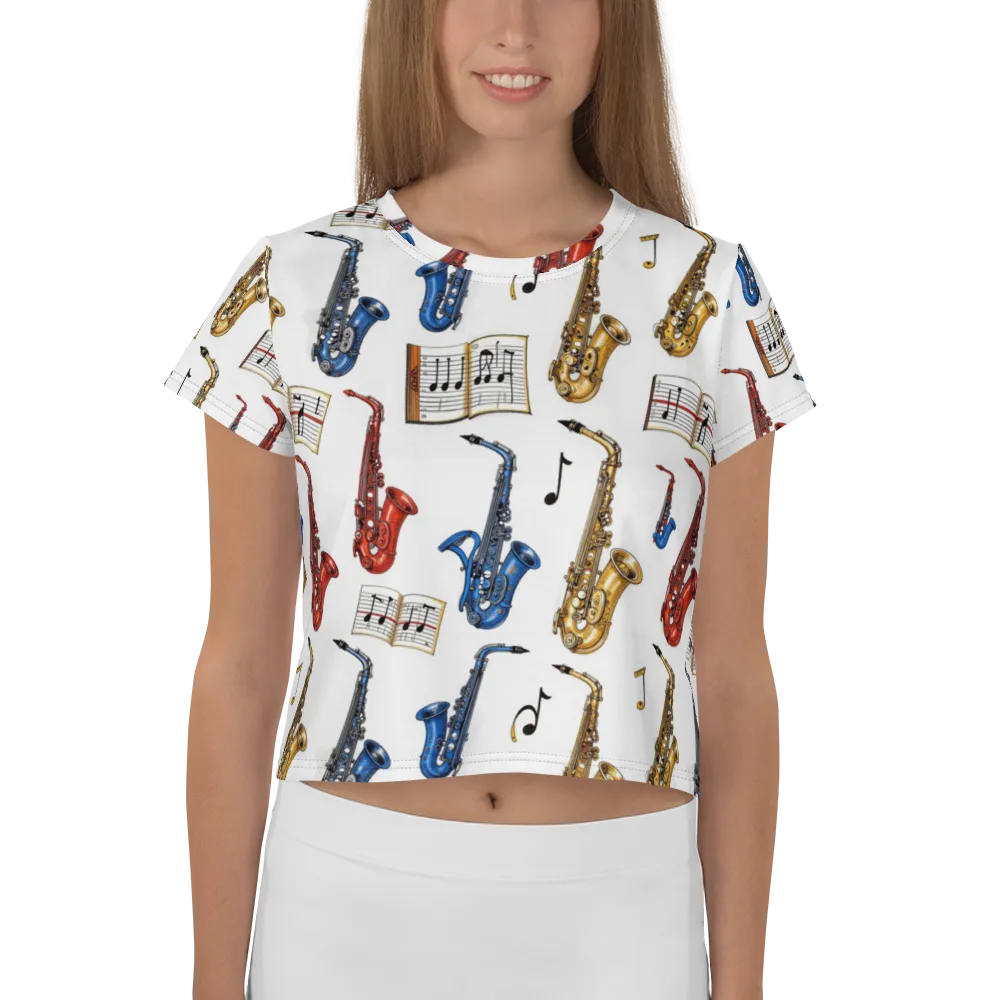 Saxophone Serenade on Crop Tee — Front
