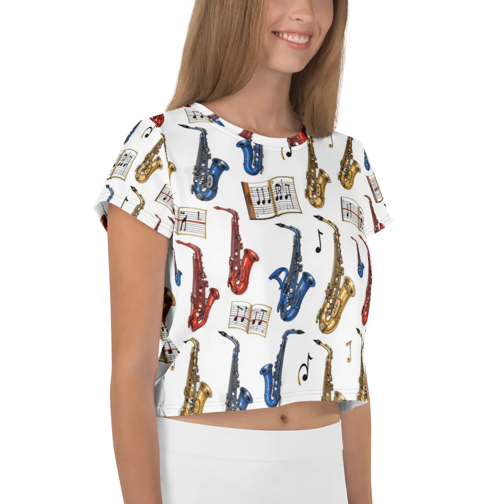 Saxophone Serenade on Crop Tee — Right