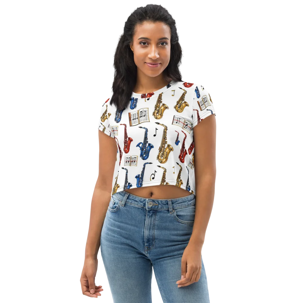 Saxophone Serenade on Crop Tee — Front