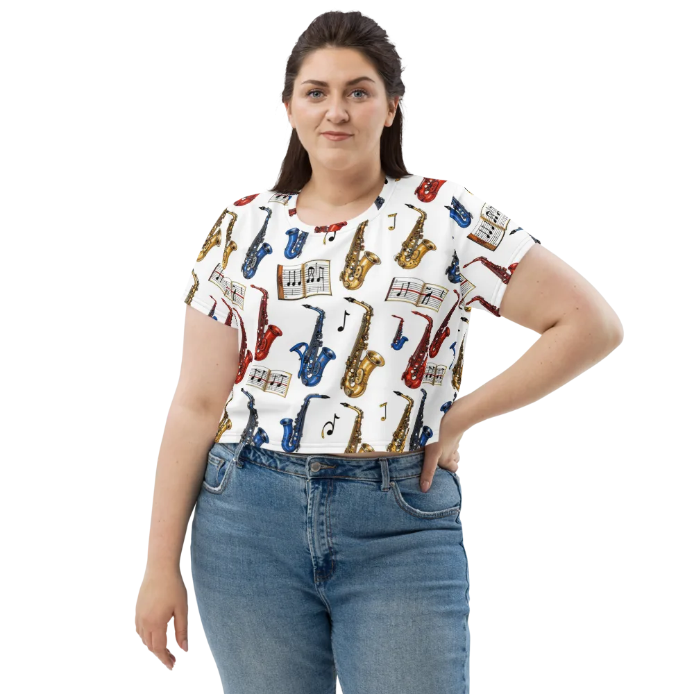 Saxophone Serenade on Crop Tee — Front