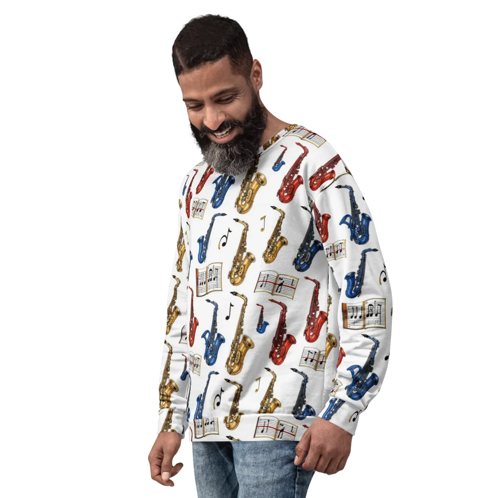 Saxophone Serenade on Sweatshirt — Left Front