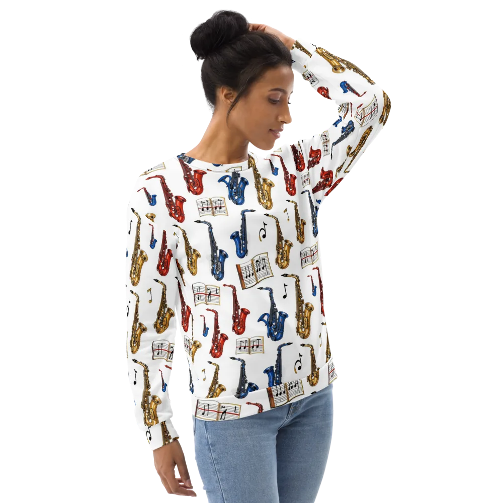 Saxophone Serenade on Sweatshirt — Right Front