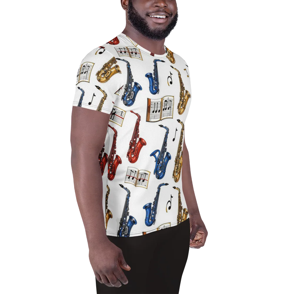 Saxophone Serenade on Men's Athletic T-Shirt — Right